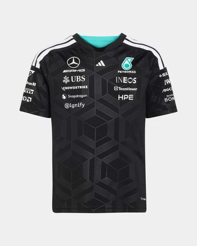 Mercedes AMG F1 2026 Official Adidas Teamwear Drivers T-Shirt Jersey Black Kids