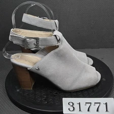 Vionic Shoes Womens Size 6 Gray Suede Peep Toe Slingback Block Heel Sandals