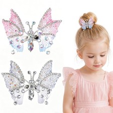 2 Pcs 3D Rhinestone Butterfly Hair Clips for Girls Women Glitter Crystal Meta...
