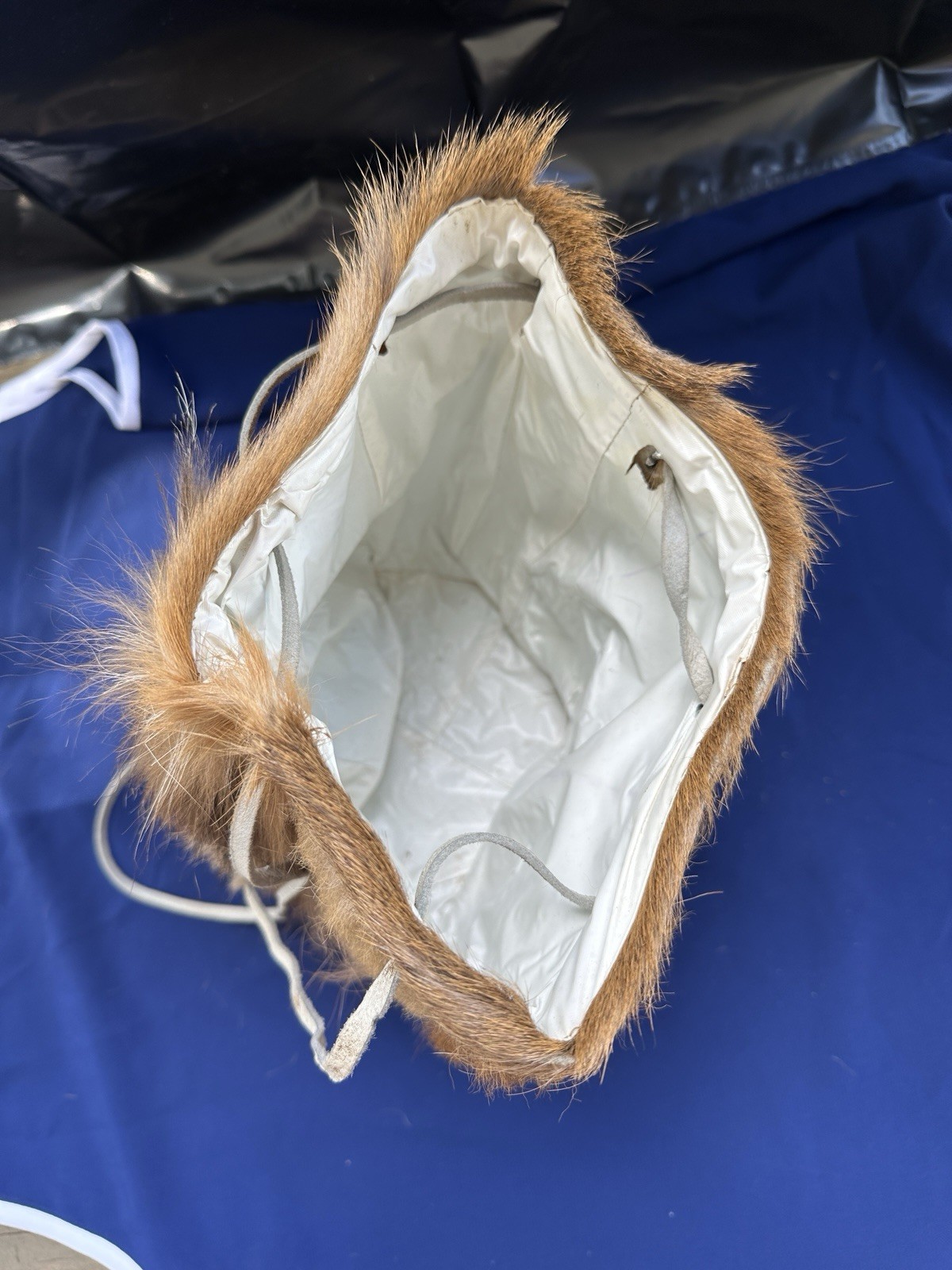 Vintage 1970s Monkey Patchwork Fur Drawstring Sat… - image 6