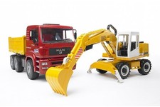 Bruder MAN TGA Kipplastwagen und Liebherr Bagger 912 Modell-Spielzeug Baustelle