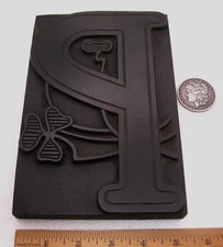 8' Vintage Letterpress wood type large UC P with clover design! Unique