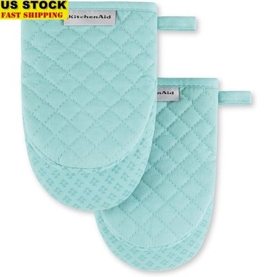 Heat Resistant Cotton Oven Mitts W/ Silicone Grips Set of 2 Kitchen Essentials