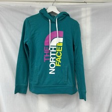 The North Face WM Medium Teal Blue/Green Hoodie Pink White Green Graphic Logo