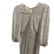 NEW ELIZA J Sequin Shift Dress with Balloon sleeves in Silver-size 4