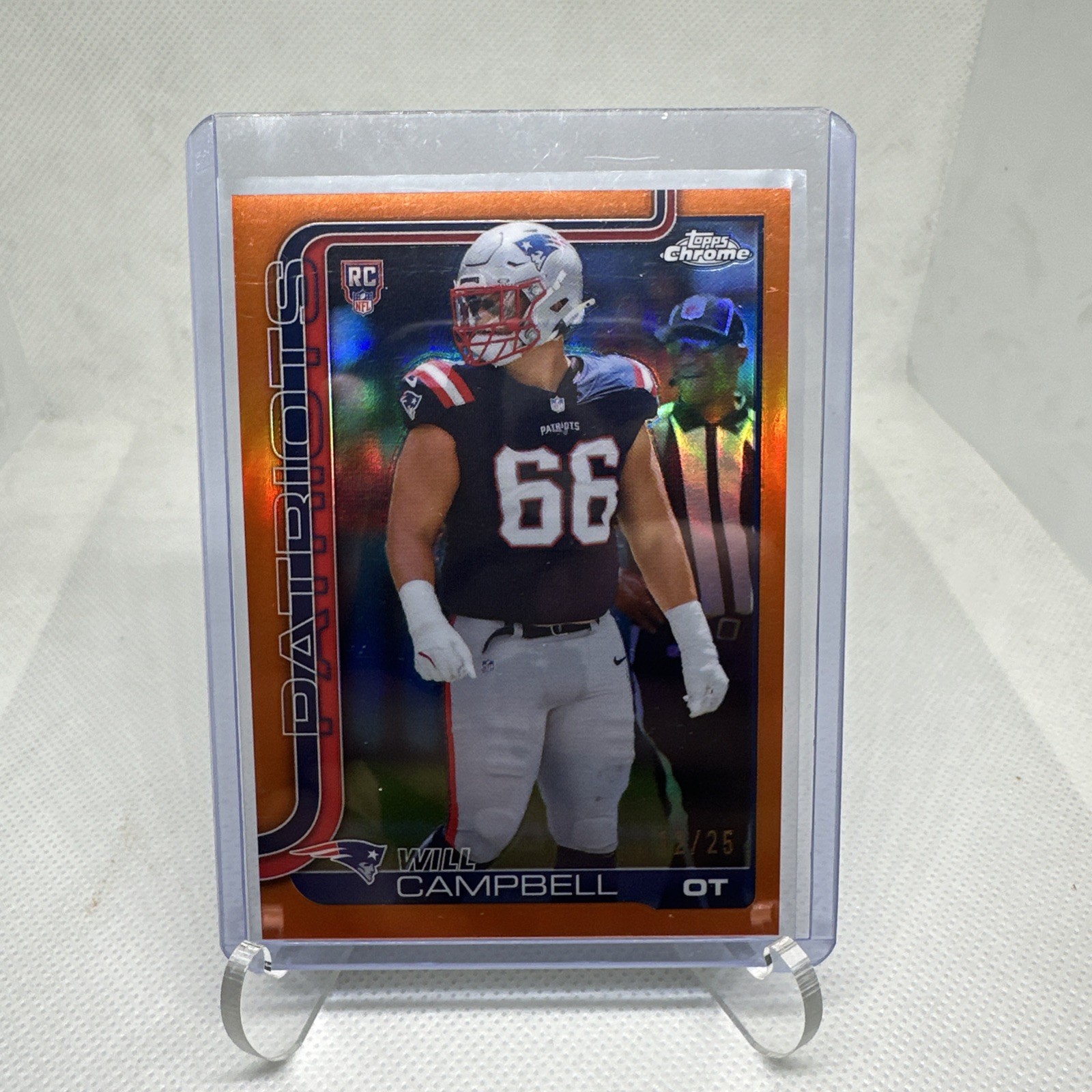 2025 Topps Chrome Will Campbell Rookie True Orange Chrome /25 #379 Patriots 🔥