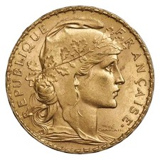 French Gold 20 Francs Rooster Coin Avg Circ - Random Year (0.1867 oz)