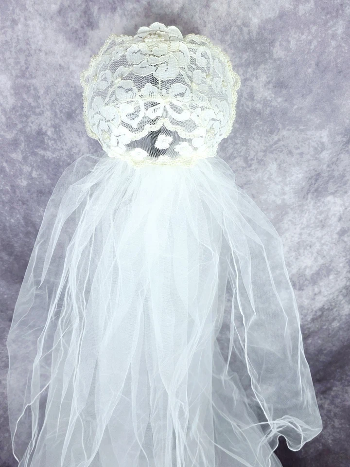 Tocado retro doble capa vintage años 50 Julieta gorra velo de boda encaje perla Foto 3 de 4