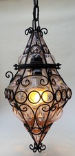 Vintage Murano Caged Pink Bubble Glass Pendant Light With Swag Chain