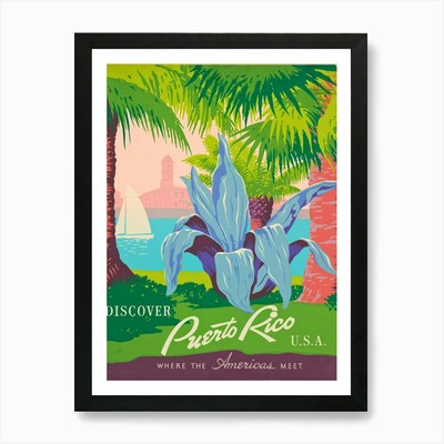 Discover Puerto Rico Retro Vintage gerahmtes Wandbild Poster Leinwanddruck Bild