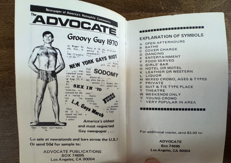 VTG 1971 BARFLY POCKET GAY BAR DIRECTORY GUIDE THE ADVOCATE BILL RAND