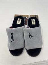 Women's Dluxe Dearfoams Halloween Black Cat Slippers Memory Foam Gray S 5-6 NWT