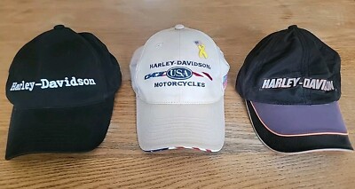  Three Harley-Davidson Baseball Caps, black Adjustable Vtg Y2k