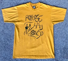 Vtg REACH OUT 90-Shirt-L-Screen Stars Best-Single Stitch-USA-Yellow