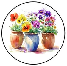 WATERCOLOR FLOWERS IN FLOWER POT ENVELOPE SEALS LABELS STICKERS PARTY FAVORS