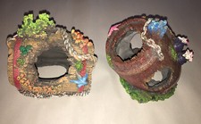 2 Aquarium Fish Tank Resin Barrels Ornaments Caves Hideouts Very Nice