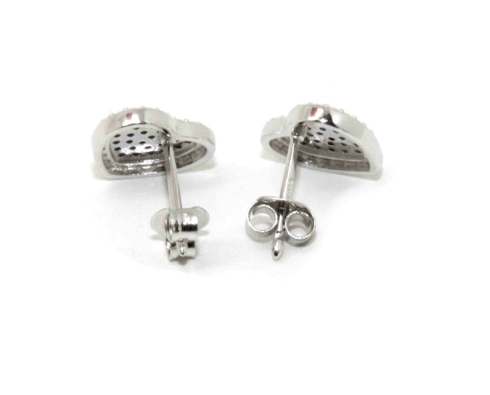 orecchini cuore Argento 925 pave' zirconi colorati bianchi nero verde blu donna - Immagine 2 di 3