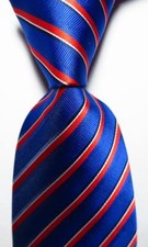 New Classic Striped Blue Red White JACQUARD WOVEN 100 Silk Men's Tie Necktie