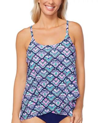 MSRP $35 Island Escape Cape Town Underwire Tankini Top Afterglow Navy Size 6