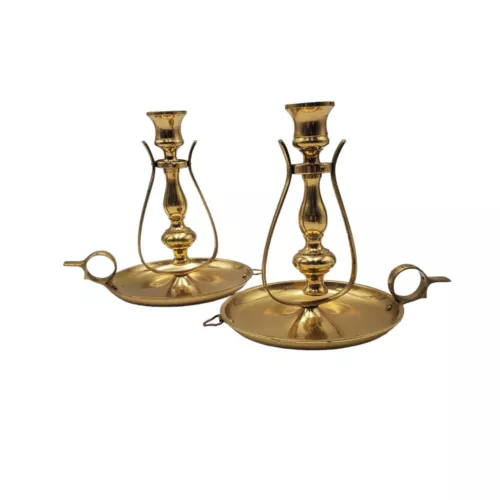 VTG Pair of Brass Nautical Ship Gimble 7" Candlestick Holders Chamberstick