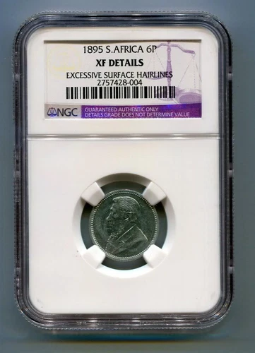 South Africa ZAR NGC Certified 1895 Kruger 6 Pence Coin XF Details
