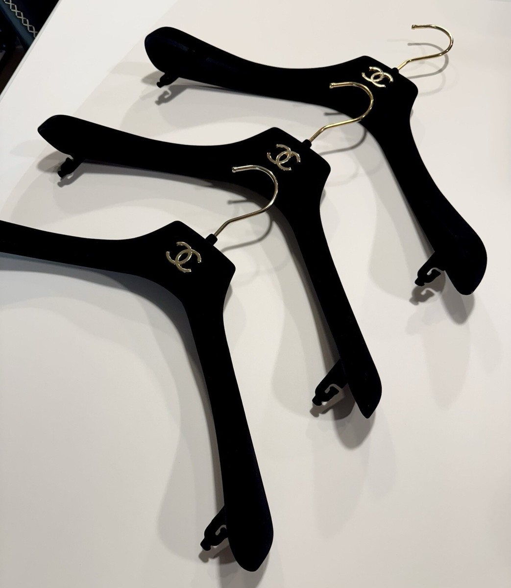 Chanel Black Gold Hanger Set Trio Three Velvet Gold Logo