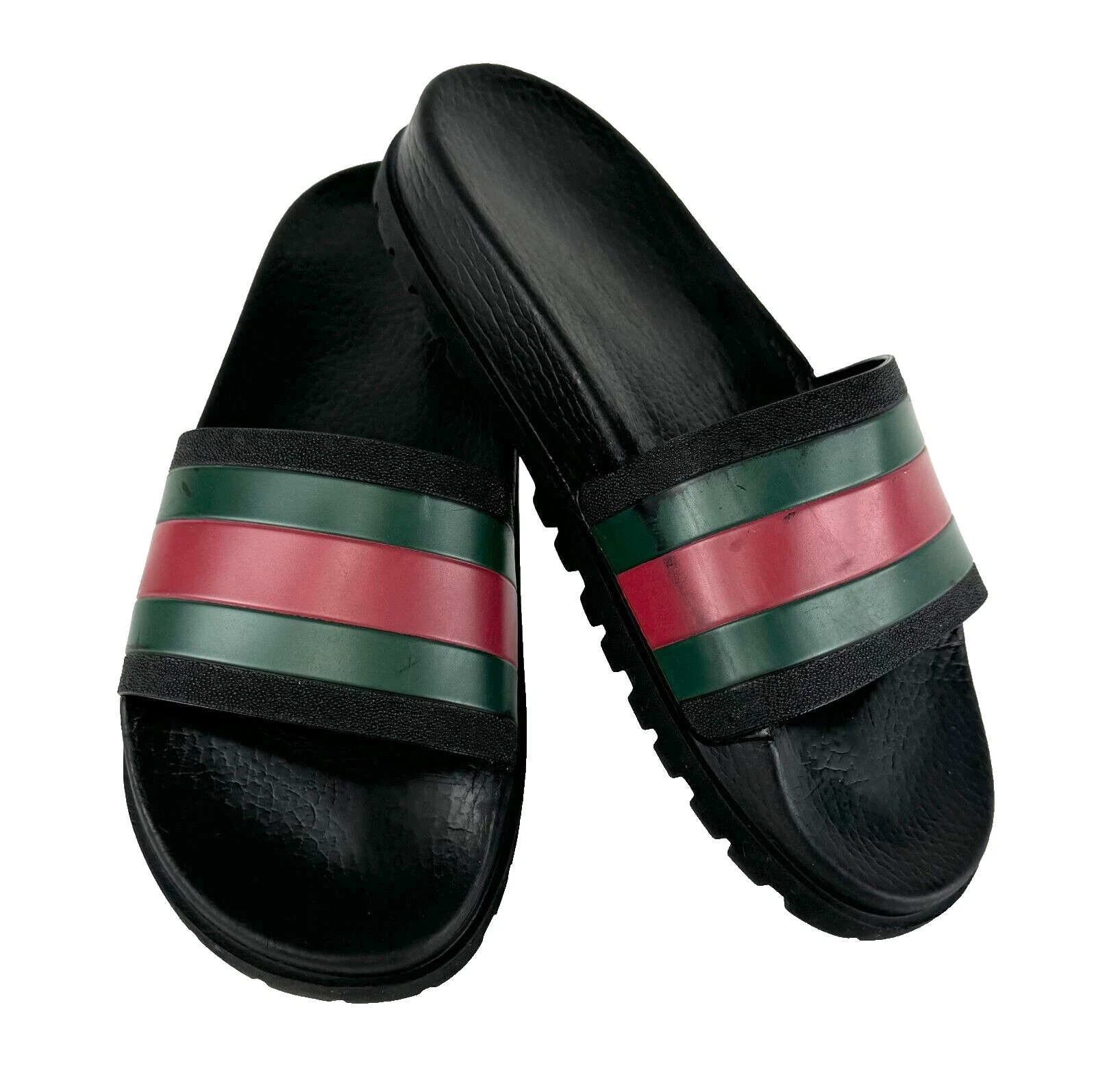 Gucci Auth Hommes 7,5 US 7 UK 41 EU Noir Web Caoutchouc Piscine Slides Sandales Chaussures