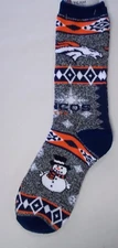 Denver Broncos Socks Medium Size 5 to 10 Holiday Christmas Snowman