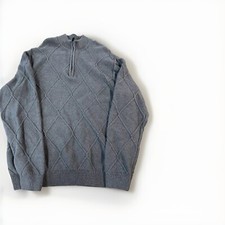 Chaps Blue Argyle Cable Knit Pullover 1/4 Zip Fisherman Cotton Sweater  Men XL