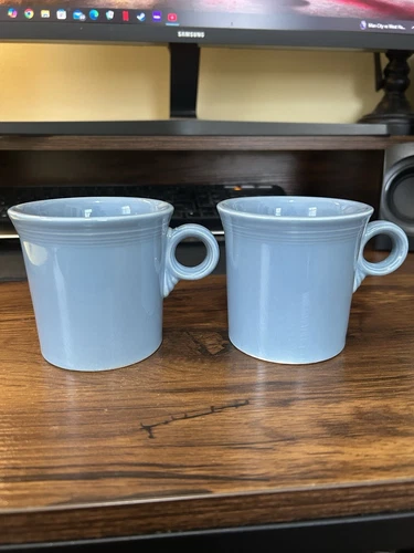Vtg 89-06 Fiesta Ware HLC O Ring Discontinued Periwinkle Blue Mugs Set Of 2