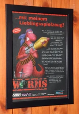 1995 Worms Amiga Vintage Rare Promo Small Poster / Ad Page Framed