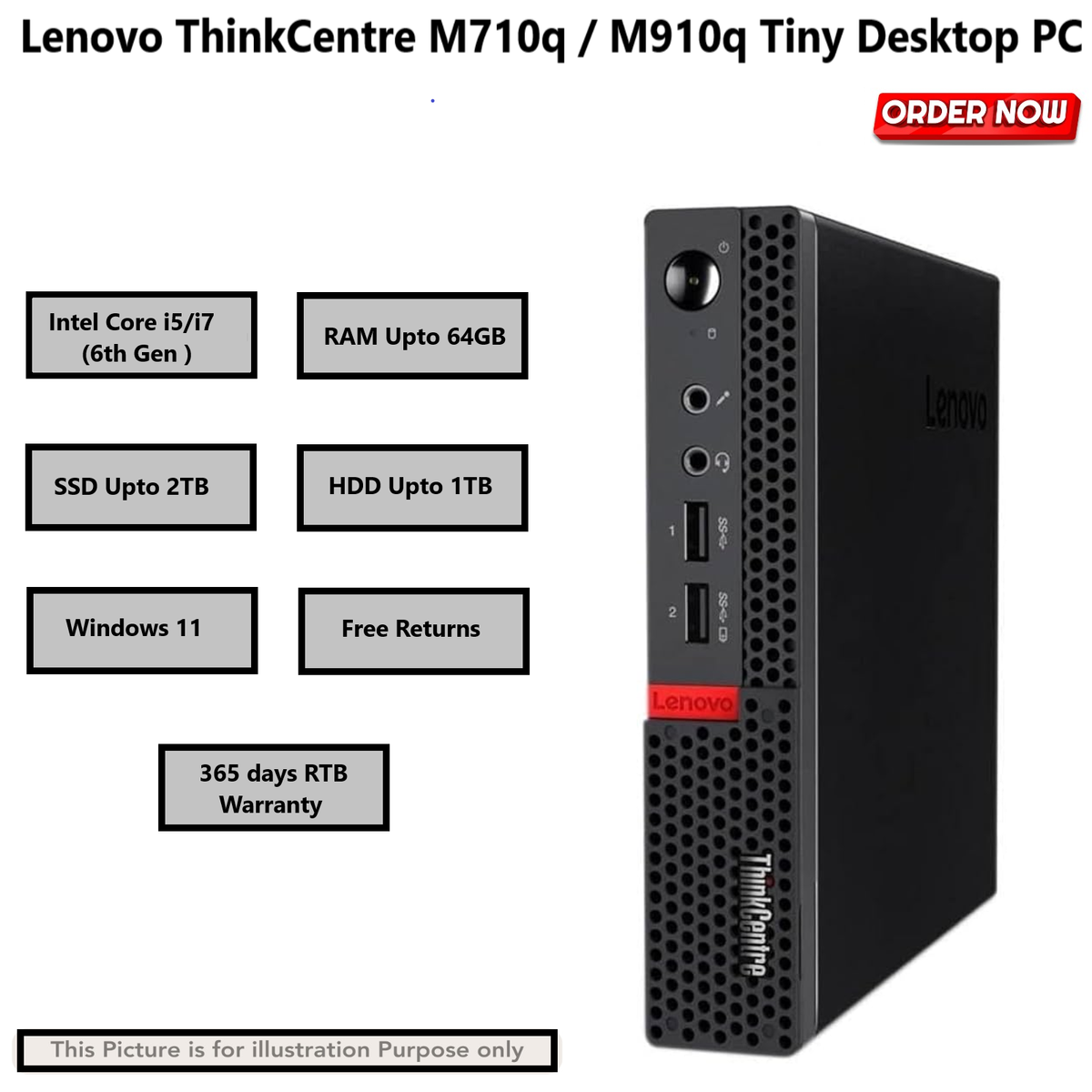 Windows 11-Lenovo M710q/M910q Tiny PC Core i7-6700 1TB SSD 32GB