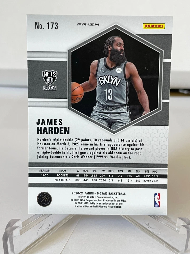 James Harden 2020-21 Panini Mosaic #173 Reactive Orange Parallel Brooklyn Nets - image 2 of 2