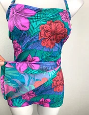 Vintage Maxine of Hollywood Size 14 One Piece Swimsuit Floral NOS New