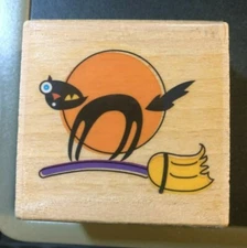 Black Cat & Broom HALLOWEEN Alison Wong 2011 Studio g Stamp Retired 🎃 1080121
