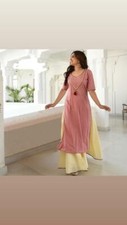 Women Fancy Pure Cotton 3/4 Sleeve Round Neck Casual Daily Wear Kurta Palazzo