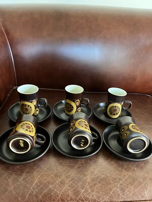 6 DENBY ARABESQUE HALBTASSE/EXPRESSO KAFFEETASSEN UND UNTERTASSEN SET