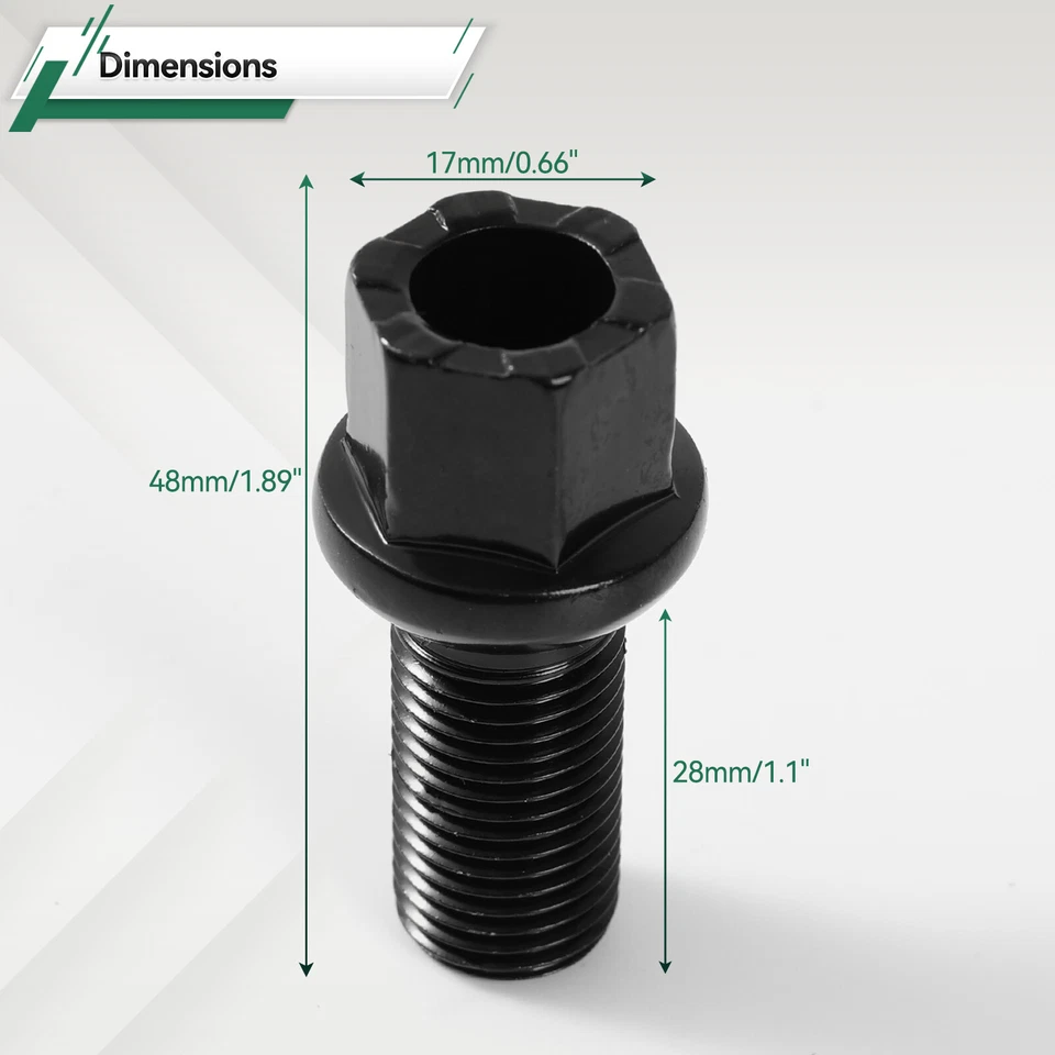 20x Wheel Nuts Bolts 17mm Black M14x1.5 28mm Thread Radius WHT002437 For VW AUDI Foto 3 de 4