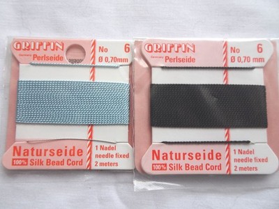 FOUR Griffin Cards 100% Silk Thread Cords W/Needle Size 6 Black & Turq G119 DNG