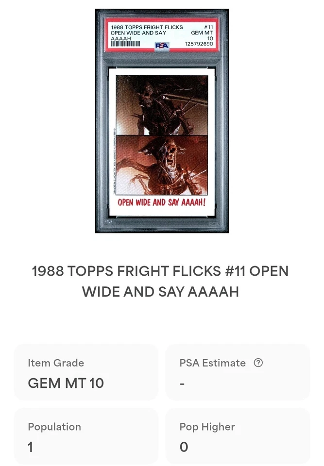1988 Topps Fright Flicks Aliens #11 Queen Open Wide PSA 10 Pop 1 - Image 3 of 3