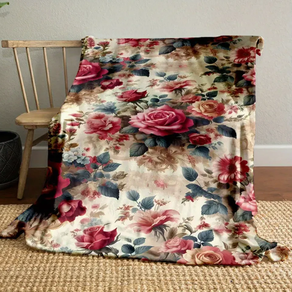 Vintage Rose Floral Pattern Flannel Throw Blanket - 150*200cm Fleece Blanket - Image 4 of 4