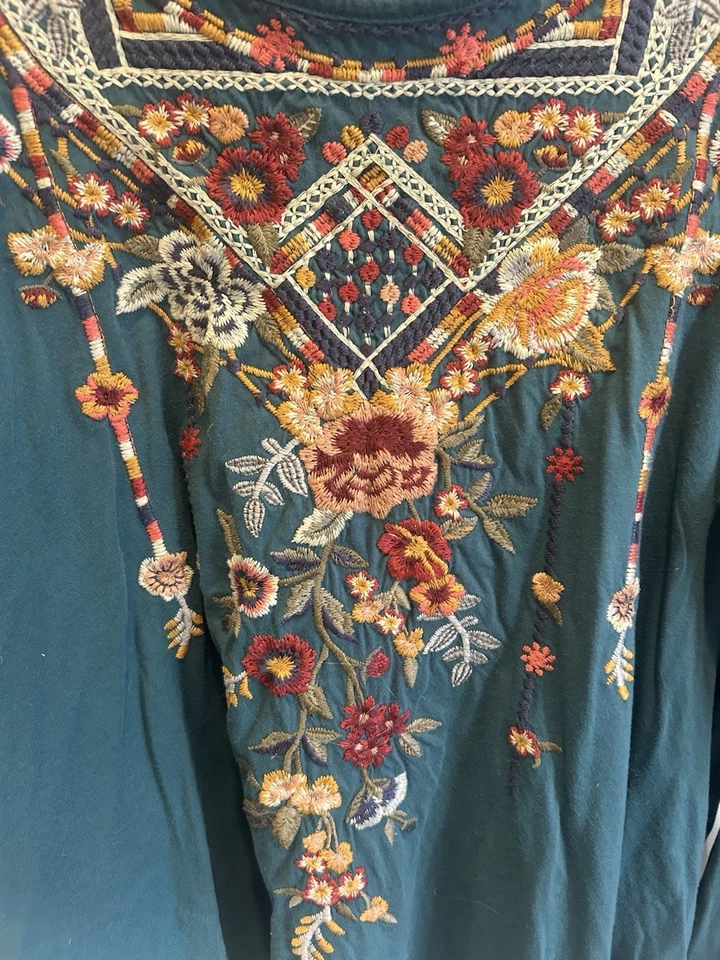 Beautiful Johnny Was Green Embroidered Tunic XXL - Image 2 of 4