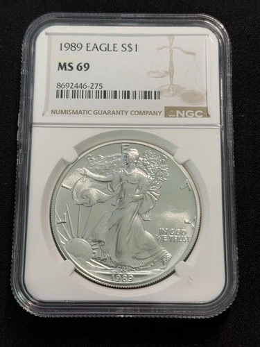 1989 AMERICAN SILVER EAGLE NGC MS 69 BROWN LABEL