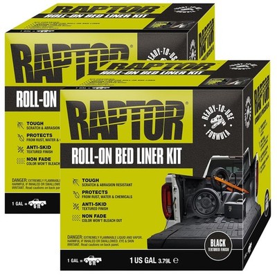 Raptor Roll-On Bed Liner Kit, Truck Bed Liners, Black, 1 Gallon, 2 Pack (2 Gal)