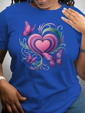 Heart-Shaped Printed Women'S Short-Sleeved Shirts Casual Round-Neck Tops Summer❀