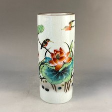 Pastelowy retro porcelanowy lotos kwiat i ptaki uchwyt na długopis ozdoba