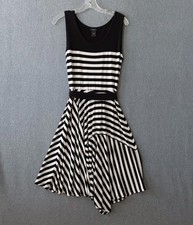 Ann Taylor Dress Womens XS White Black Striped Sleeveless Tie-Waist Midi Dress