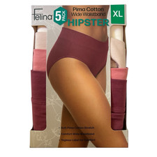Felina Women's 5-Pack Pima Cotton Wide Waistband Hipster, Pink Multi XL NEW