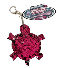 Reversible Mermaid Sequin Fabric Iridescent Turtle Keychain Bagcharm ADHD Pink