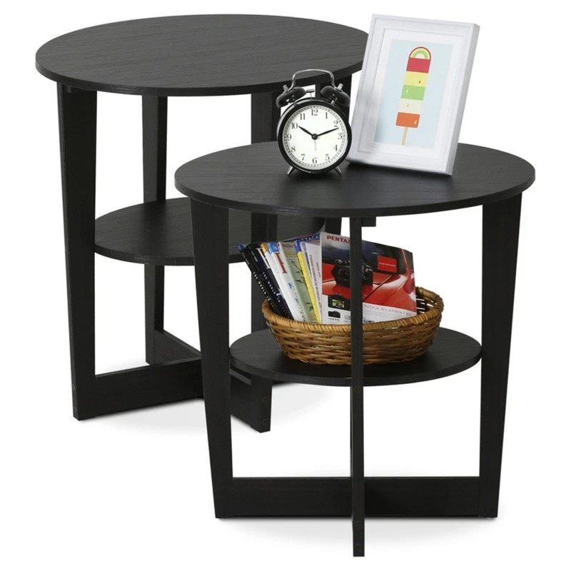 Round End Table Set of 2 Modern Storage Shelf Cross Legs Indoor Furniture New - Image 4 of 4